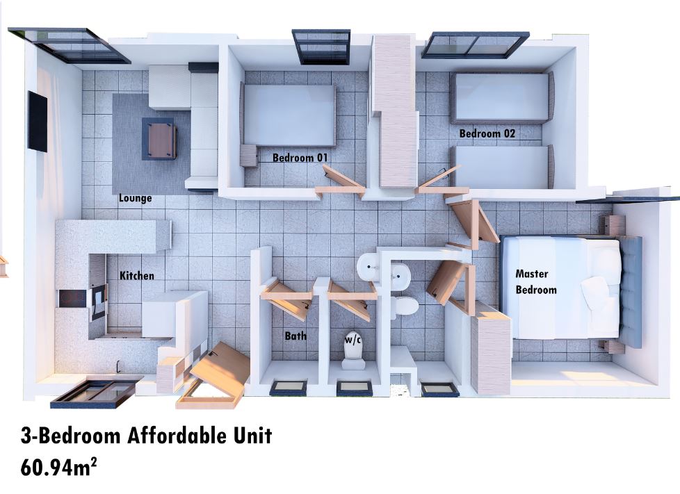 Boma Yangu Chuka PW Estate 3-bedroom Affordable unit plan