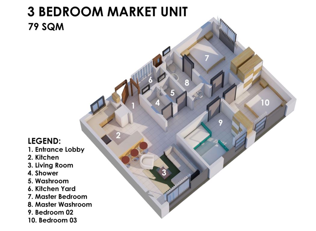 Boma Yangu Hobley Estate 3-bedroom Market unit plan