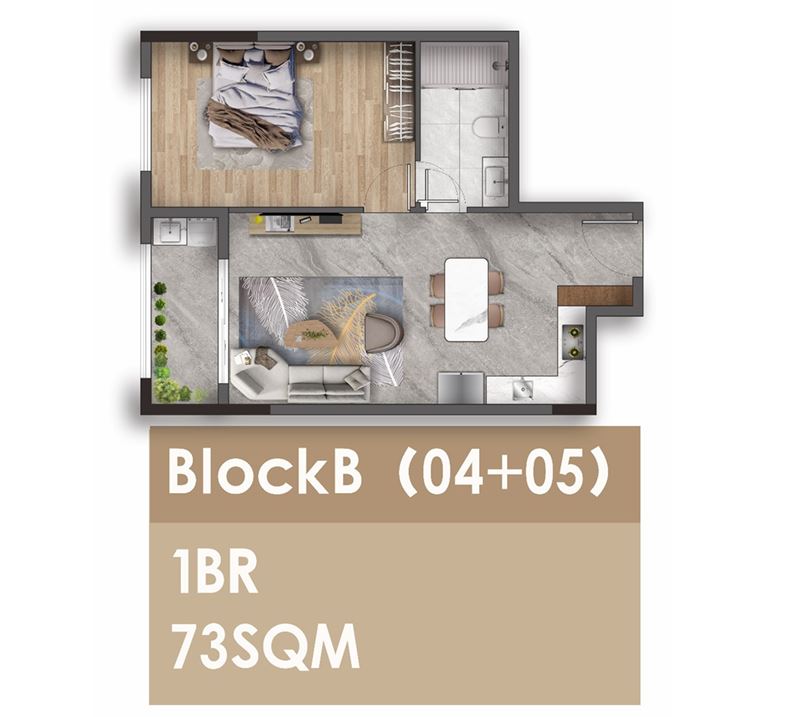 1 bed block a + c (04+05) floor plan