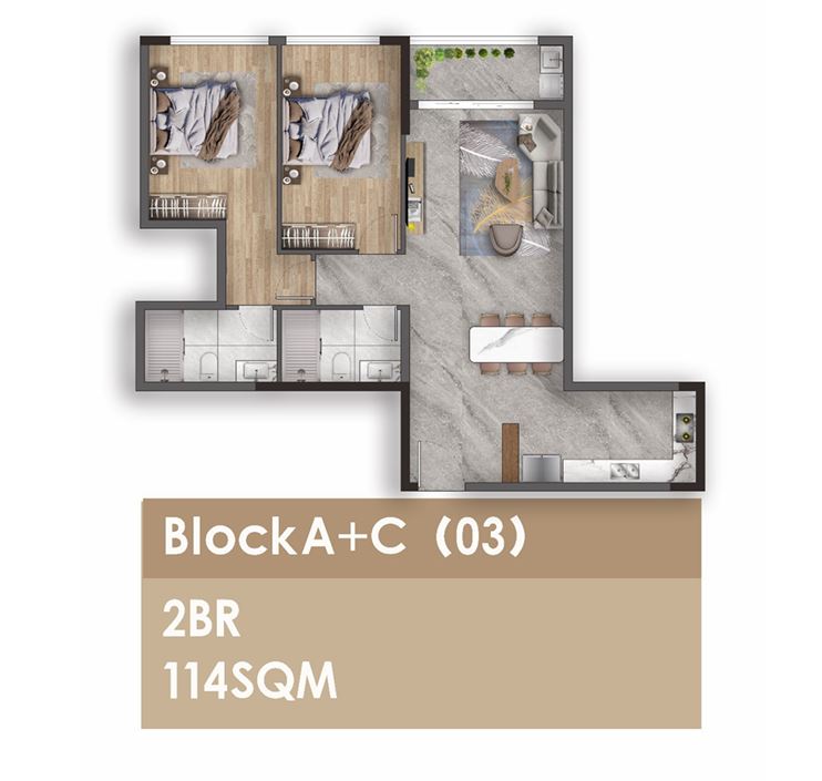2 bed block a + c (03) floor plan