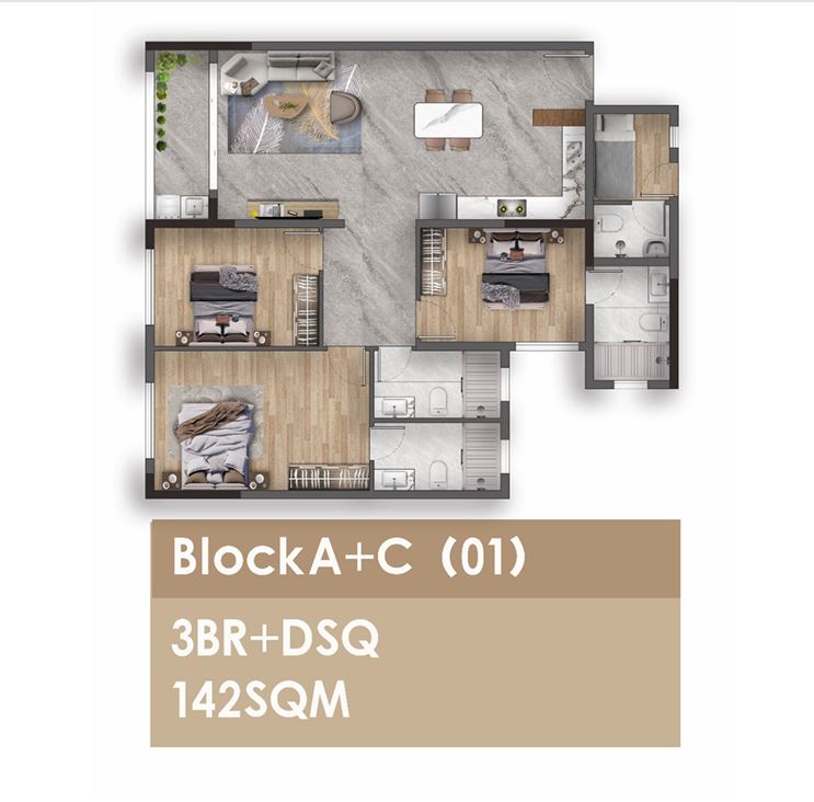 3 bed floor plan