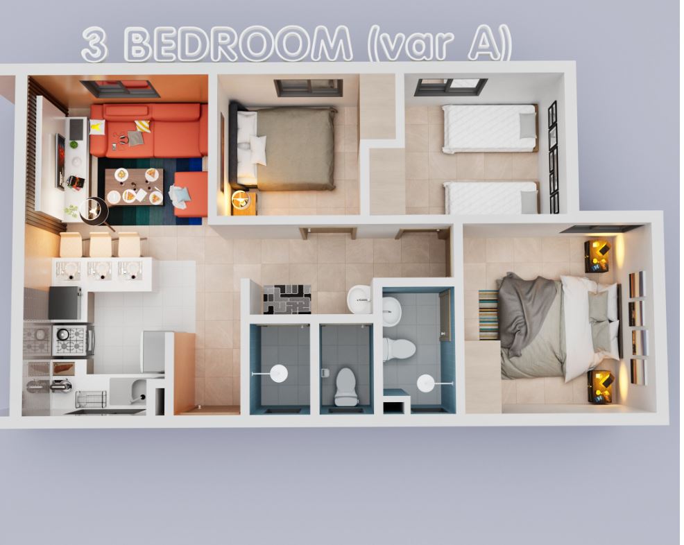 Watamu Beach Road Affordable Housing 3-bedroom Affordable unit plan