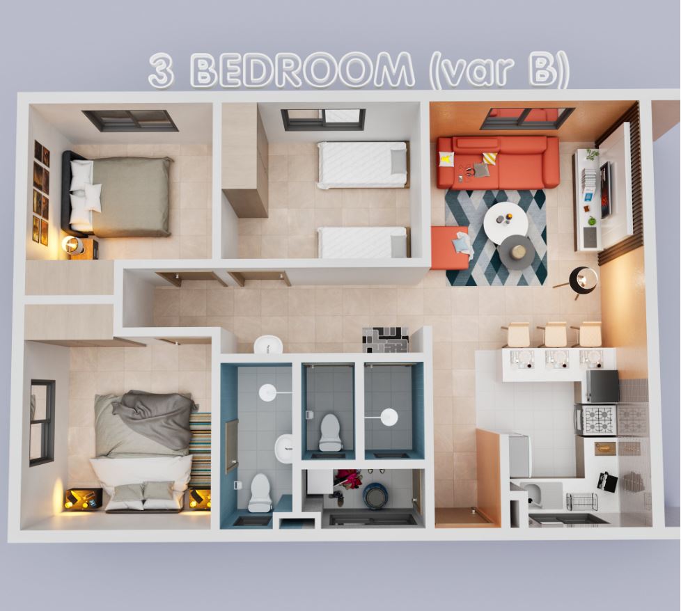 Watamu Beach Road Affordable Housing 3-bedroom Market unit plan